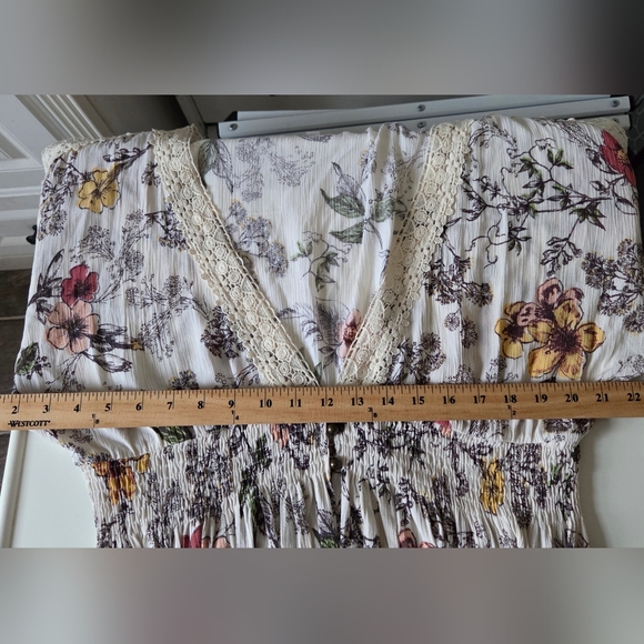 Coco Jamison Boho Floral Lace Trim Women's Rayon Kimono Size Large EUC - Picture 12 of 15